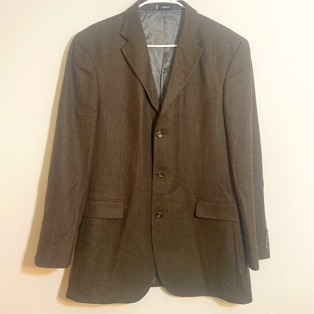 Slates Men's Suit Jacket Brown Size 42L 100% Lambswool